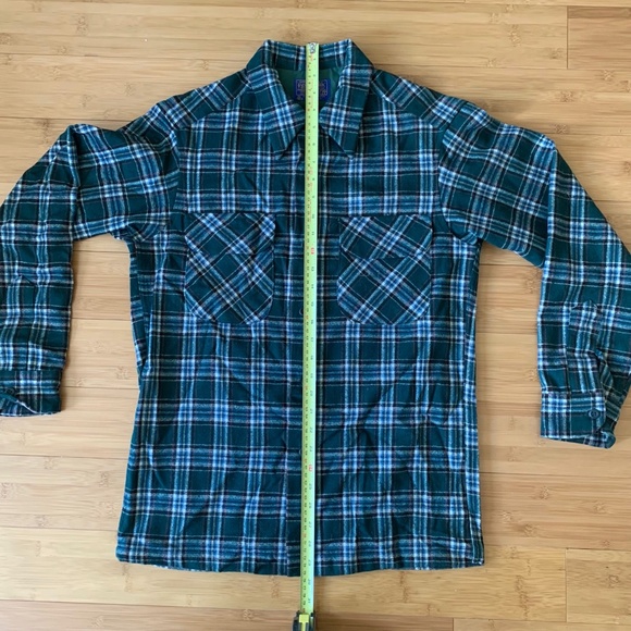 Vtg 60s Pendleton Board Shirt Sz Small Green Plaid Wool Loop Collar Flap Pocket - Picture 7 of 12